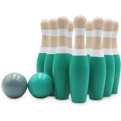 Sterling Sports Wooden Lawn Bowling Skittles Set with Carrying Mesh Bag for Indoors and Outdoors Yard