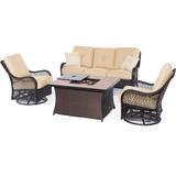 Hanover Orleans Tan Wood Outdoor 4-piece Woven Lounge Set with Fire Pit Table