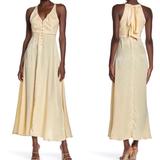 Free People Dresses | Free People Olivia Satin Midi Dress In Champagne | Color: Cream/Gold | Size: Xs