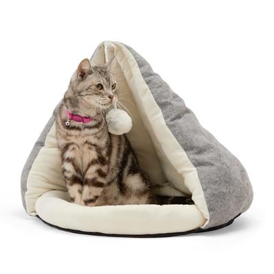 EveryYay Snooze Fest Grey Play Cave Cat Bed With Toy, 17" H