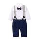 Baby Boys Bodysuits+Bib Pants Gentleman Newborn Bowtie Dinosaur Shirt Denim Trousers Outfit White&Denim 2-3T/100