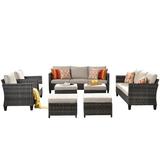 Latitude Run® Karra 8 Piece Rattan Sectional Seating Group w/ Cushions Synthetic Wicker/All - Weather Wicker/Wicker/Rattan in Gray | Outdoor Furniture | Wayfair