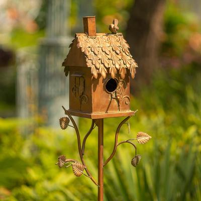 Country Style Iron Birdhouse Stake "Chimney House"