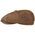 Stetson Leather Burney Hatteras Sports Beanie Flat Cap (S/54-55 - Brown)