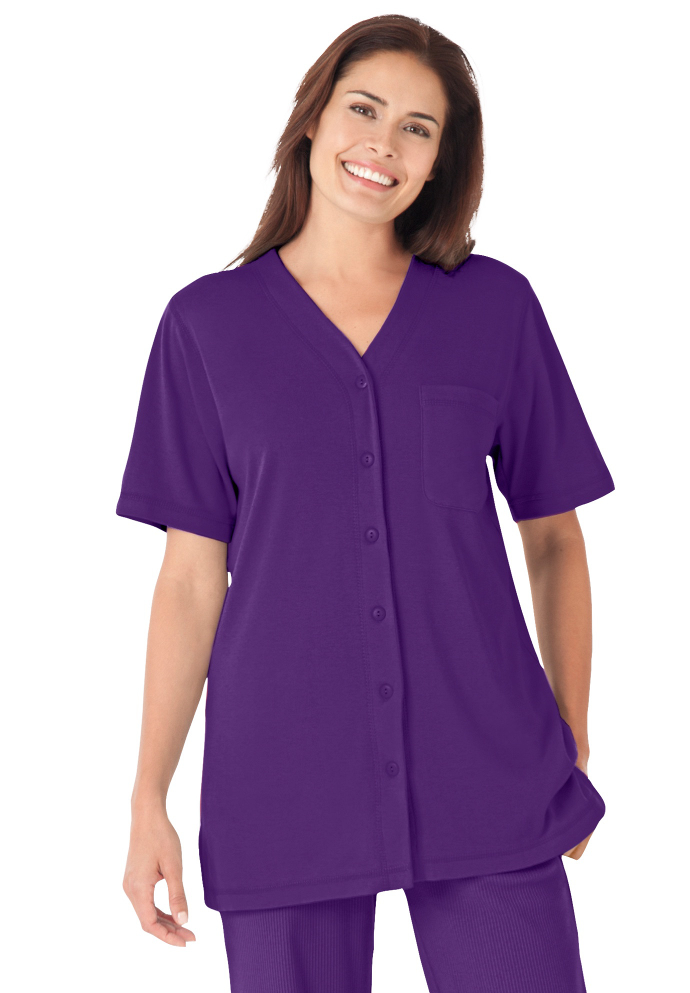 Plus Size Women's 7-Day Short-Sleeve Baseball Tunic by Woman Within in Radiant Purple (Size 12)
