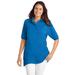 Plus Size Women's Elbow Short-Sleeve Polo Tunic by Woman Within in Bright Cobalt (Size 3X) Polo Shirt