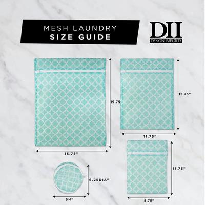 Set of 6 White and Aqua Blue Moroccan Trellis Mesh Laundry Bags 19.75"