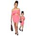 Niuer Baby Girls Women Mommy and Me Family Matching Two Piece Outfits Off Shoulder Ruffled Crop Tops +Short Dress