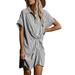 Sexy Dance Women Summer Casual Short Sleeve T Shirt Dress Knotted Striped Beach Sundress Holiday Party Dress