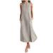 MIARHB Plus Size Skirt Floral Print Women Dress Women Casual Striped Print Sleeveless Dress Neck Linen Pocket Long Dress