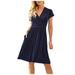 Roliyen Summer Dress for Women Summer Casual Short Sleeve V-Neck Short Party Dress with Pockets