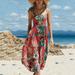 TANGNADE Fashion Women Bandage Bodycon Sleeveless Evening Sexy Party Cocktail MiNi DressWomen's Summer Boho Square Neck Floral Ruffle A Line Beach Long Maxi Dress