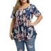 Avamo Plus Size Blouse Tops for Women Lady Casual Loose Summer Floral T Shirts Henley V Neck Buttons Short Sleeve Flowy Tunic