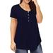 MAWCLOS Women Casual Loosed Short Sleeve Ruffle Blouse Shirts Plus Size Henley V Neck Button Up Plain Tunic Tops