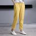 New Women's Summer Solid Color Pants Casual Harem Pants Elastic Mid Waist Loose Pockets Pants