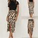 TANGNADE Women Dresses tru tops Leopard Print Vintage Long Women's Casual High Waist Pleated Skirt