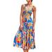 Multitrust Women Printed Slip Dress Sleeveless Tie Up Boat Neck Maxi One-piece