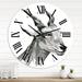 East Urban Home Monochrome Portrait Of Goat I - Farmhouse wall clock Metal in White | 36 H x 36 W x 1 D in | Wayfair