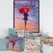East Urban Home Woman Walking w/ Umbrella Under the Rain - Painting on Canvas Metal in Red | 32 H x 24 W x 1 D in | Wayfair
