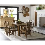 Birch Lane™ Marius 7 - Piece Extendable Pine Solid Wood Dining set Wood in Brown/Green | Wayfair 47A43684D25A4A3B82DCF16E9FA06791