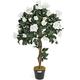 Christow Artificial Rose Tree Cream Flowers Twisted Wooden Trunk Potted Indoor Outdoor 3ft