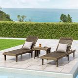 Nadine Outdoor Acacia Wood 3 Piece Chaise Lounge Set by Christopher Knight Home