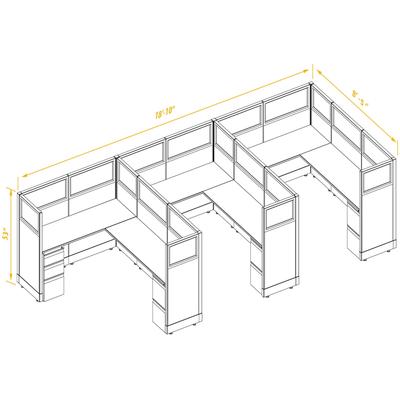 Glass Office Cubicles 53H 3pack Inline Unpowered