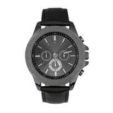 Men's Big & Tall Gunmetal Watch with Black Faux Leather Band by KingSize in Black