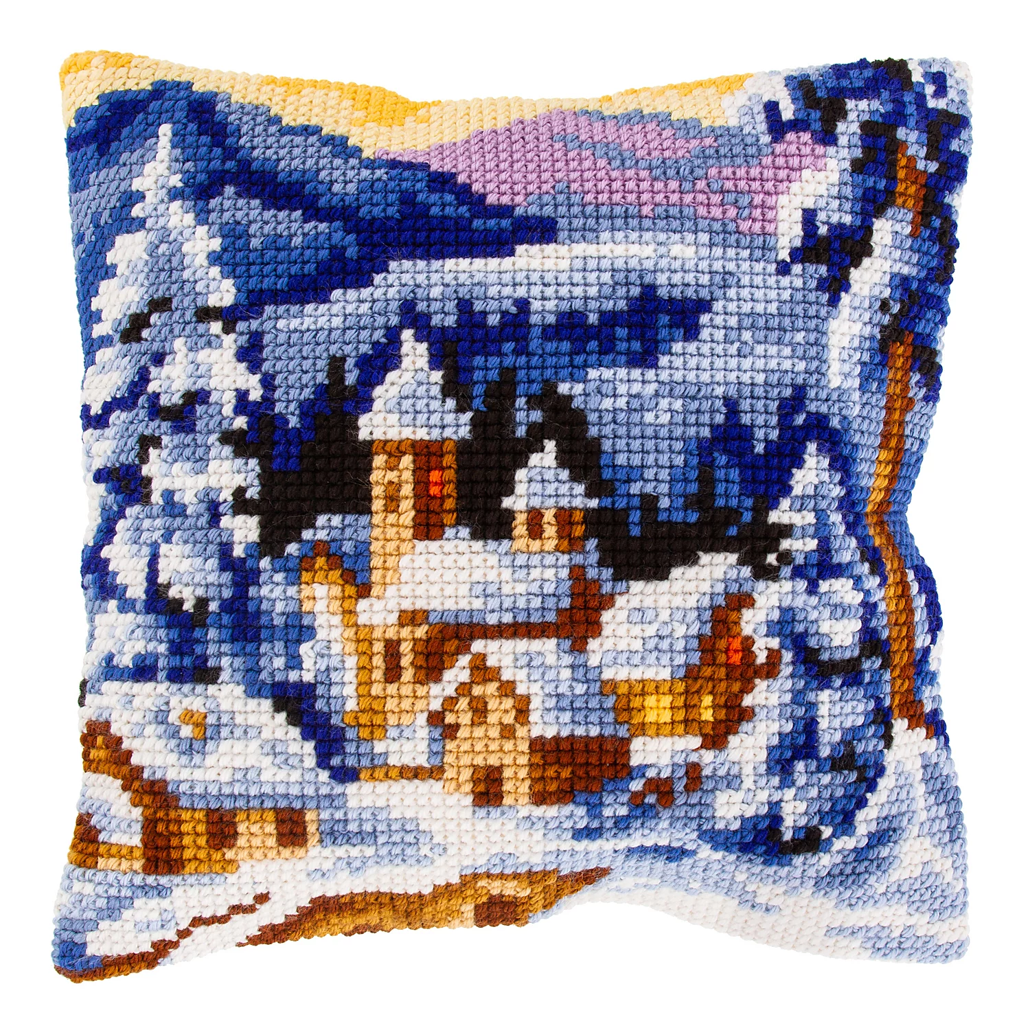 Kreuzstichkissen Winterdorf Berge