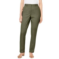 Plus Size Women's Stretch Cotton Chino Straight Leg Pant by Jessica London in Dark Olive Green (Size 14 W)