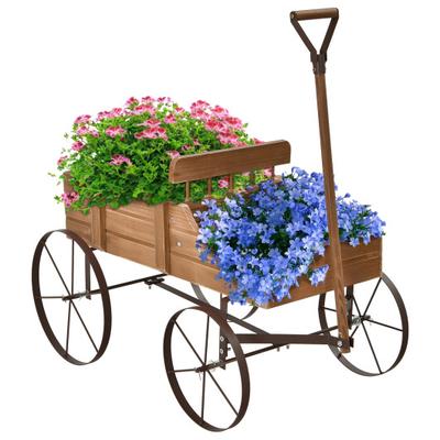 Costway Wooden Wagon Plant Bed With Wheel for Gard...
