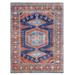 Shahbanu Rugs Wool Persian Viss Design Hand Knotted Denim Blue with Pop of Red Oriental Rug (9'1" x 12'0") - 9'1" x 12'0"