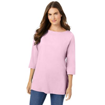 Plus Size Women's Perfect Three-Quarter Sleeve Boatneck Tee by Woman Within in Pink (Size 4X) Shirt