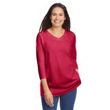 Plus Size Women's Perfect Three-Quarter Sleeve V-Neck Tee by Woman Within in Classic Red (Size 1X) Shirt