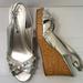 American Eagle Outfitters Shoes | American Eagle Ruffle Slingback Peep Toe Wedg | Color: Silver | Size: 9.5