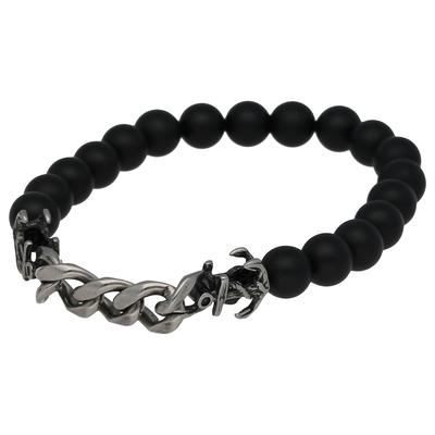 Jacques Charrel Armband Achat Kugeln + Panzerkette mit zwei Ankern, Edelstahl Onesize Schwarz Damen Image