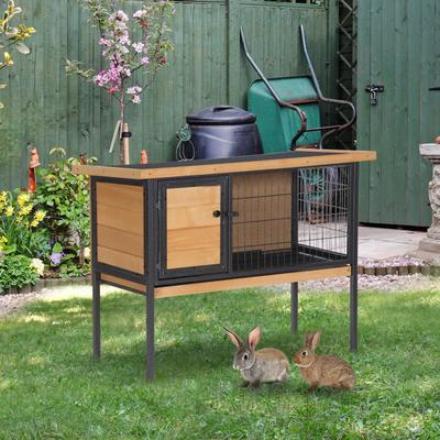 PawHut 2-Level Rabbit Hutch with Openable Hinged Asphalt Roof, Removable Tray for Backyard