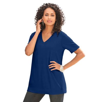 Plus Size Women's Ultimate V Neck Tee by Roaman's in Evening Blue (Size 2X) 100% Cotton T-Shirt