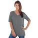 Plus Size Women's V-Neck Ultimate Tee by Roaman's in Slate (Size L) 100% Cotton T-Shirt