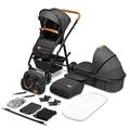 Lionelo Amber Pushchair 2-in-1 Combination Pram Set with Sporty Seat and Fixed Baby Bath Bag Mosquito Net Cover Rain Leaf (Dark Grey)