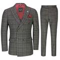 Mens 3 Piece Double Breasted Check Suit Tailored Fit Retro 1920s Style [SUIT-OTIS-BROWN-44]