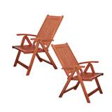 Set of 2 Hallie Slatted Natural Wood Foldable Patio Dining Armchairs