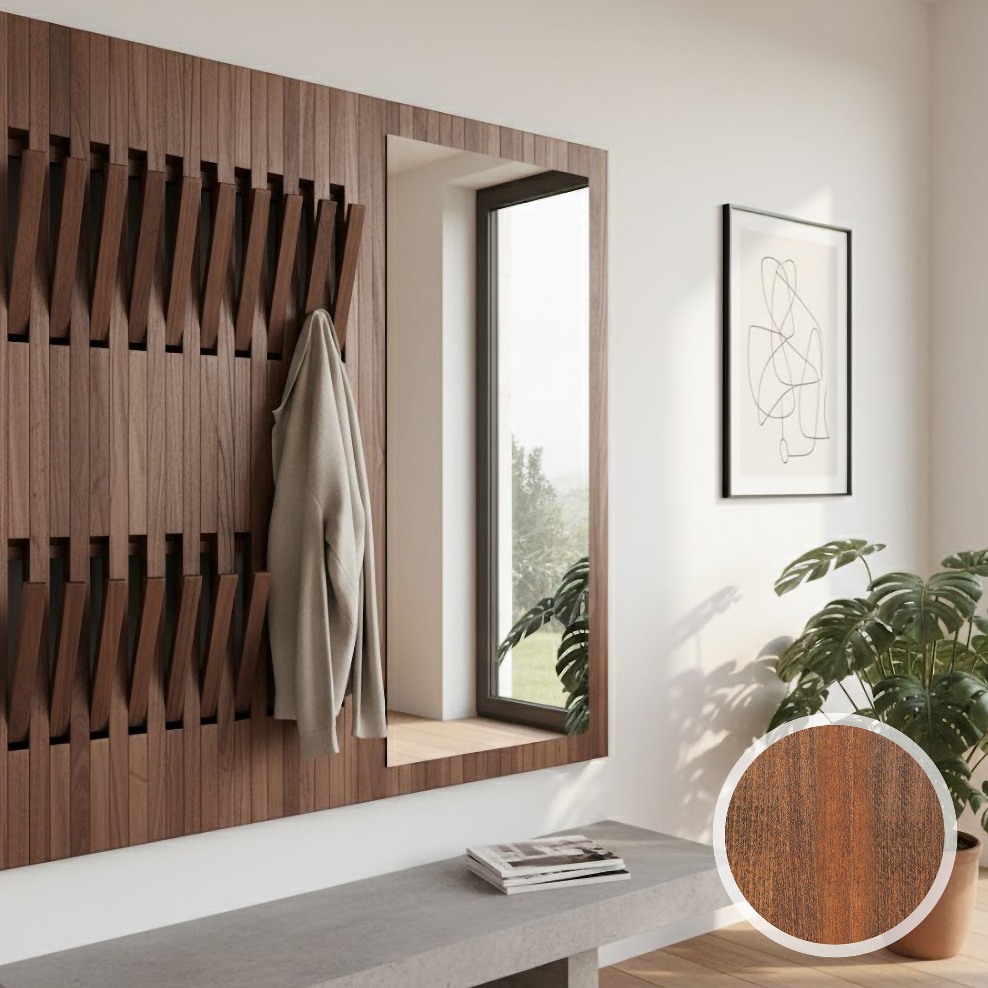 BlackWood »Piaforte« Massivholz Design-Garderobe Nussbaum Spiegel / Nussbaumfarbig gebeizt / 33 cm