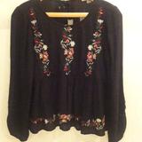 American Eagle Outfitters Tops | American Eagle Floral Embroidered Boho Top | Color: Black/Red | Size: Xs