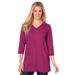 Plus Size Women's Perfect Three-Quarter Sleeve V-Neck Tunic by Woman Within in Raspberry (Size M)