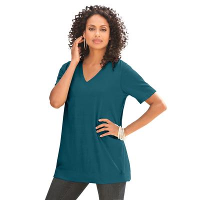 Plus Size Women's Ultimate V Neck Tee by Roaman's in Midnight Teal (Size M) 100% Cotton T-Shirt