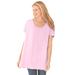 Plus Size Women's Perfect Short-Sleeve Shirred U-Neck Tunic by Woman Within in Pink (Size 4X)