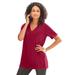 Plus Size Women's V-Neck Ultimate Tee by Roaman's in Rich Burgundy (Size 4X) 100% Cotton T-Shirt