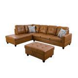 Brown Sectional - Andover Mills™ Engelhardt 103.5" Wide Faux Leather Sofa & Chaise w/ Ottoman Faux Leather | 103.5 W in | Wayfair