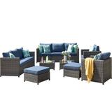Latitude Run® Wicker/Rattan 8 - Person Seating Group w/ Cushions Synthetic Wicker/All - Weather Wicker/Wicker/Rattan in Blue | Outdoor Furniture | Wayfair